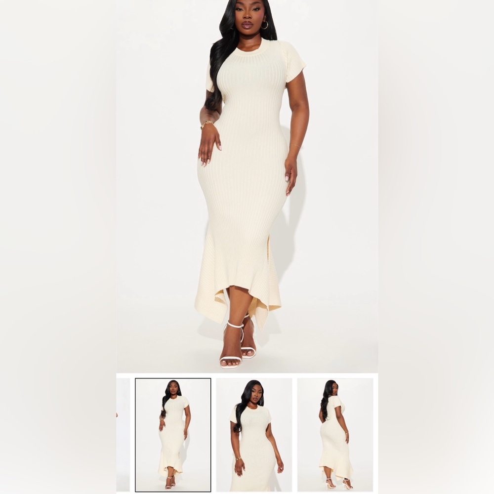 Rare Catch Ribbed MIDI Dress-Cream